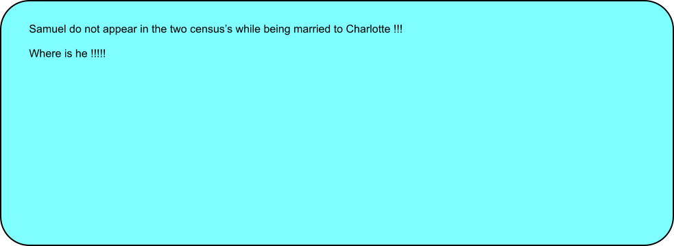 Samuel do not appear in the two censuss while being married to Charlotte !!!  Where is he !!!!!