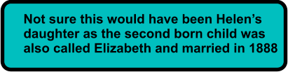 Not sure this would have been Helens  daughter as the second born child was also called Elizabeth and married in 1888