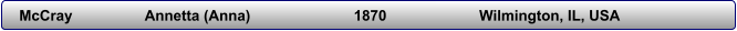 McCray            	Annetta (Anna)                   	1870                 	Wilmington, IL, USA